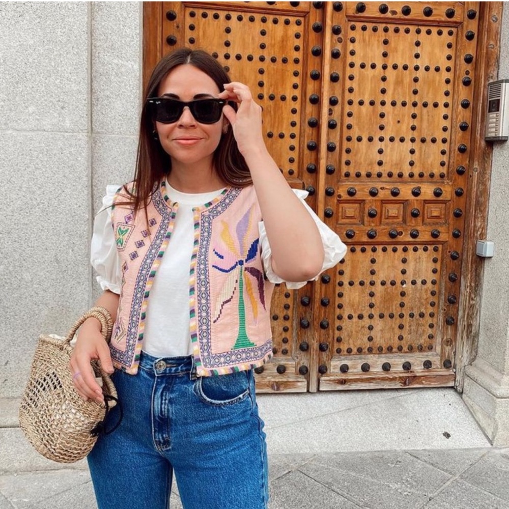 Zara Embroidered Pink Vest